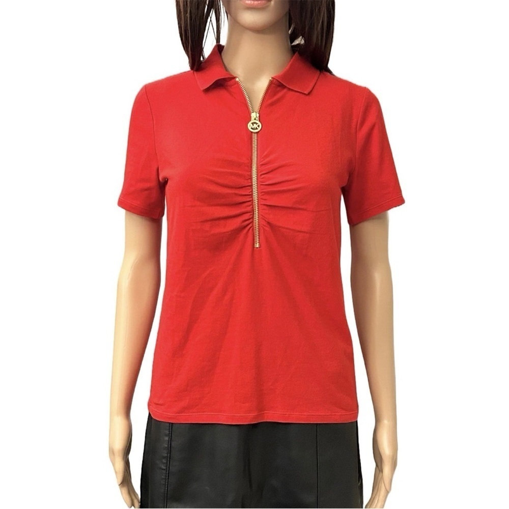 Michael Kors Women's 1/2 Zip Polo Shirt Short Sleeves Red Top Size XS - NWT $68